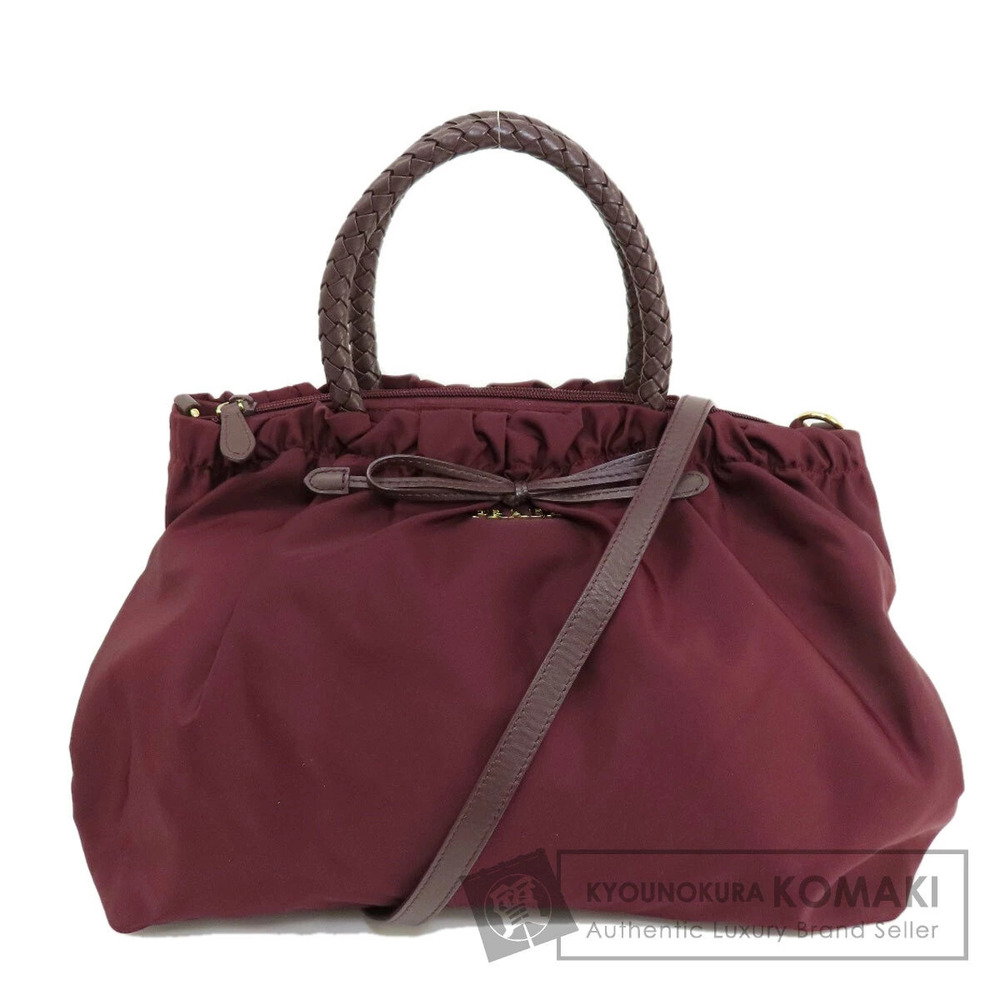 Prada Ribbon Handbag burgundy 2way shoulder bag braided bow Red